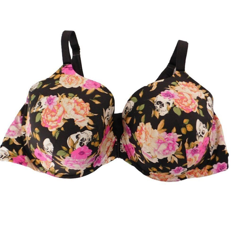 Torrid Curve Underwire Bra Skull Roses Black Size 46DD